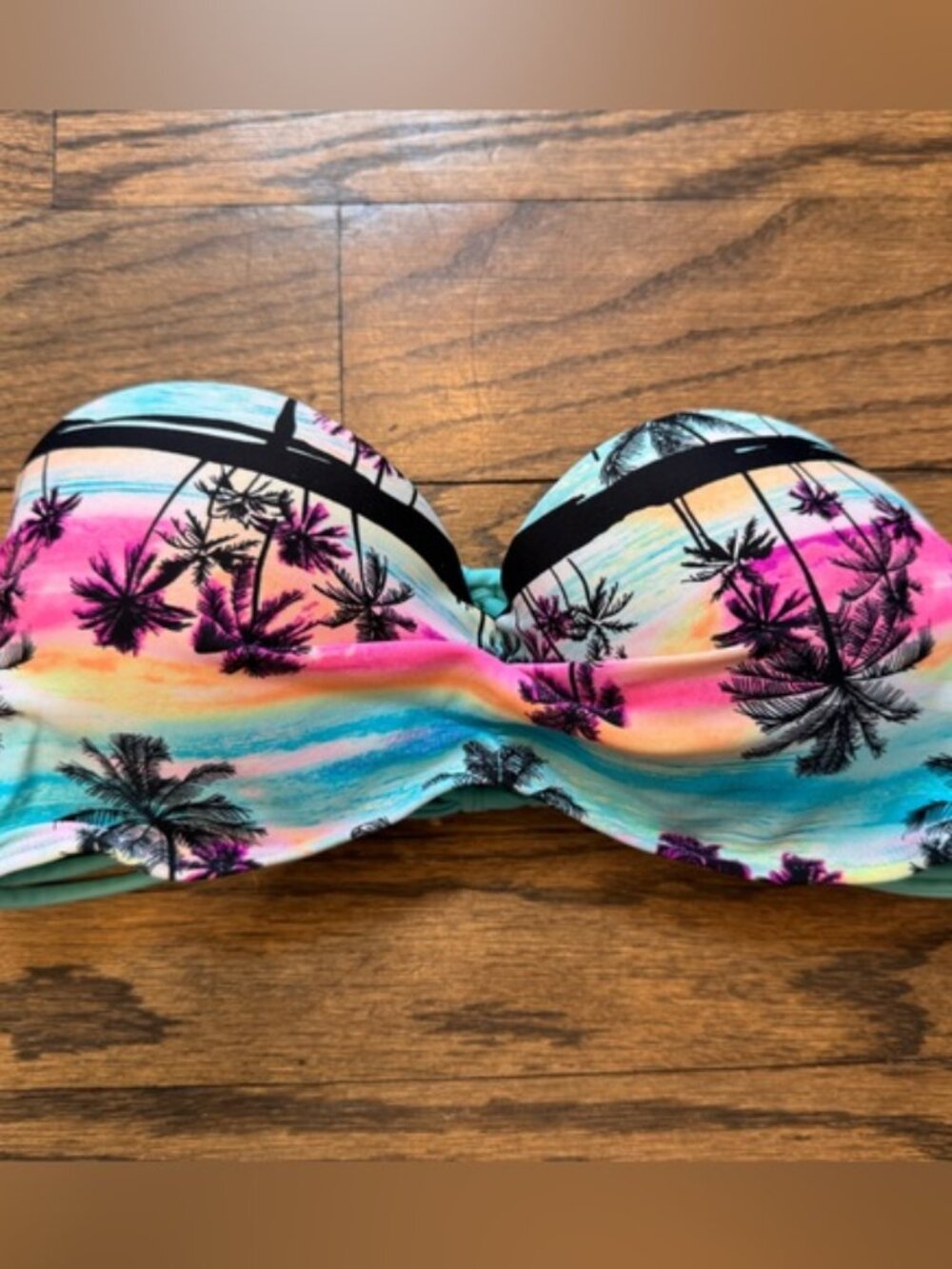 Arizona Jean Co Bandeau Bikini Top, Small, Palm Tree Sunset Print Multiway Strap